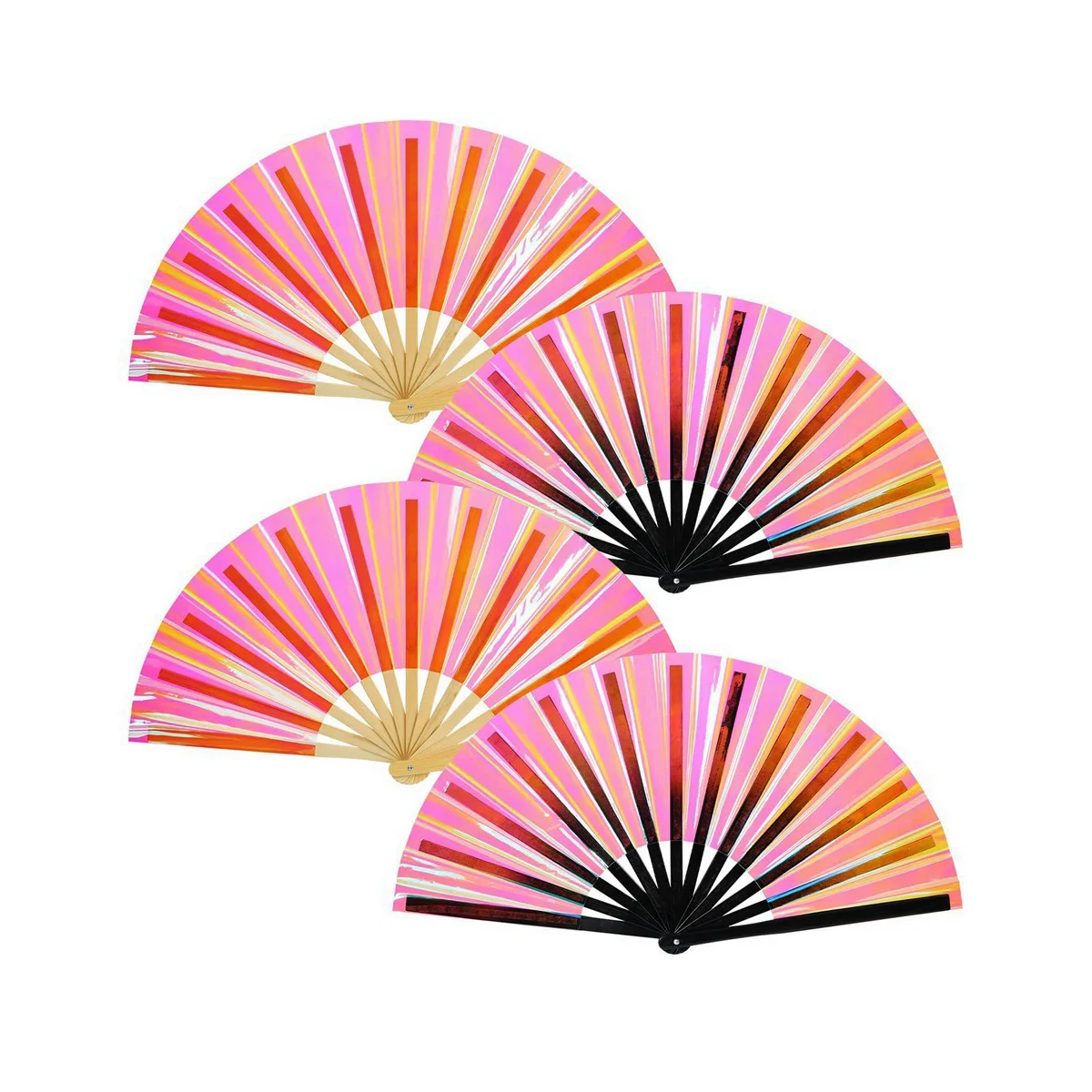 4Pcs Hand Fan Foldable Holographic Fan Bamboo Folding Hand Fan for Burlesque Music Festival Women Men Rainbow Pride