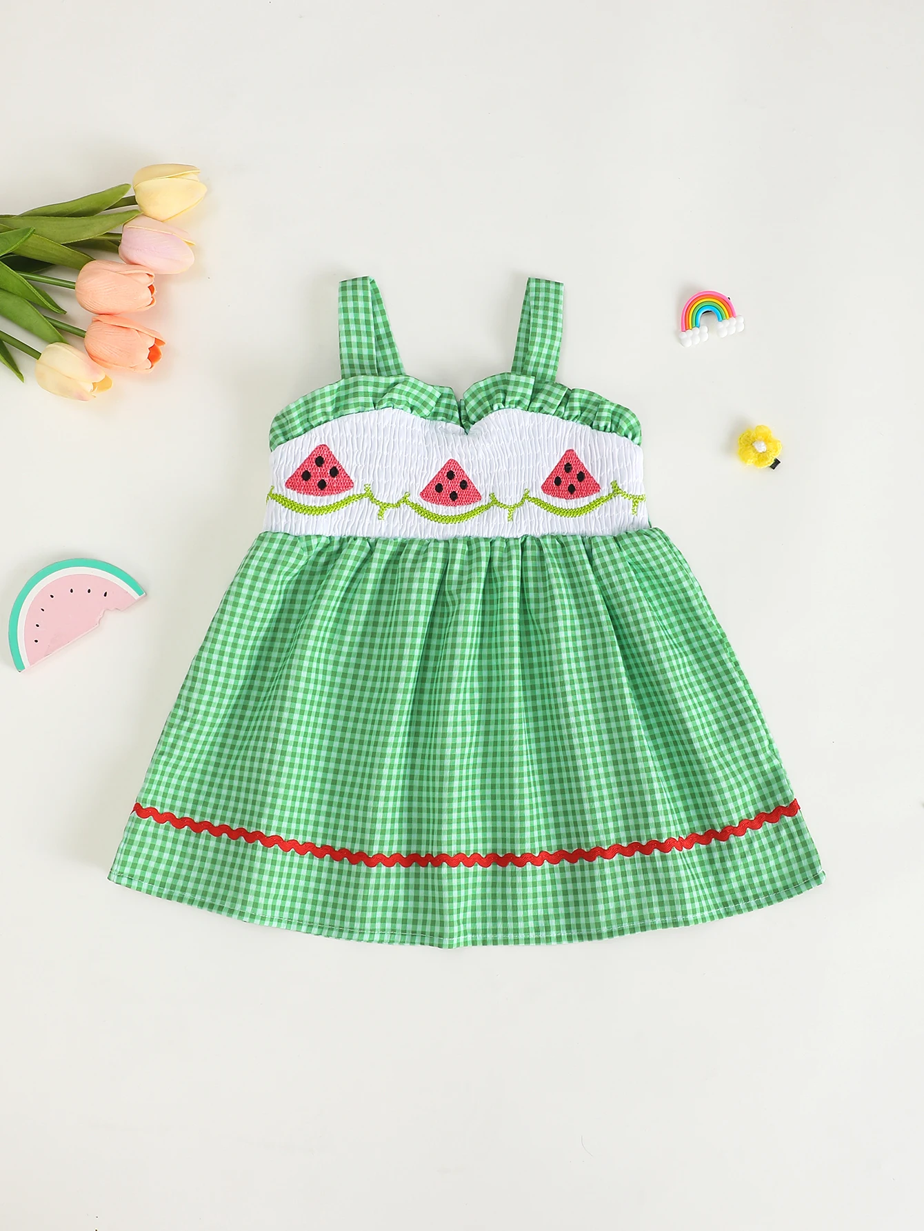 Baby Mädchen besticktes Wassermelonenmuster Neckholder Kleid Säuglingskleidung Kinder Mode Sommer Outfit Kleinkind Mädchen Kleid