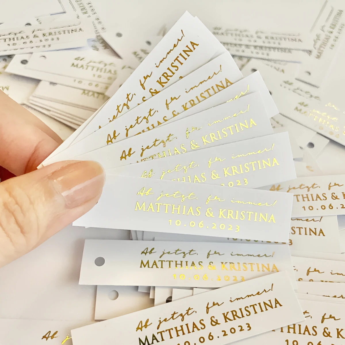 50pcs Custom Wedding Tag with Gold Silver Black Text, Personalized Rectangular Labels, Wedding Name Tags