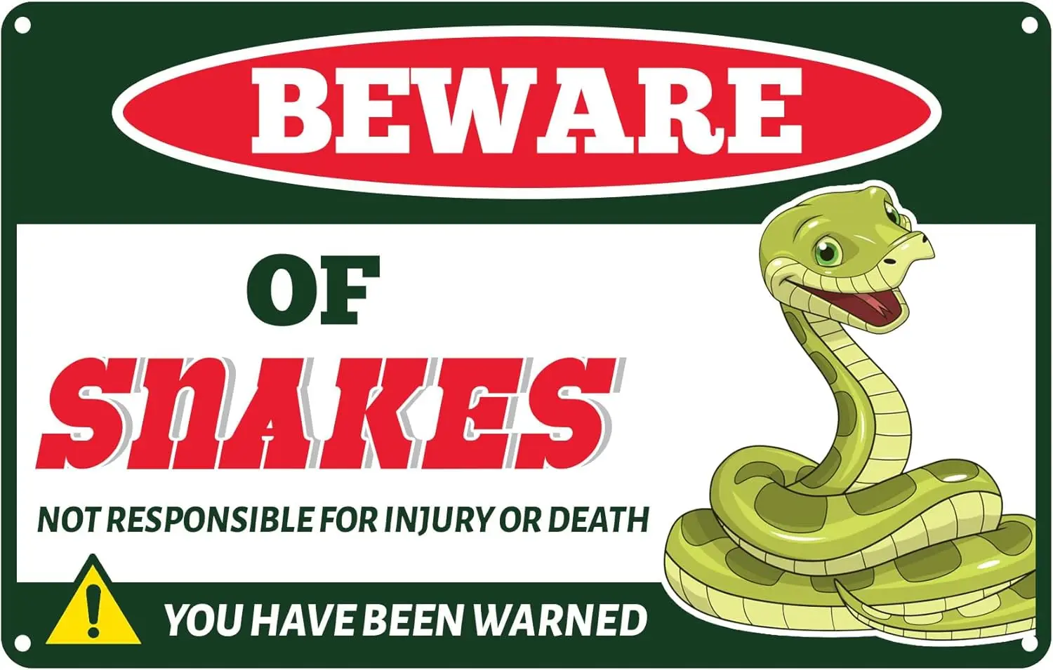 Snake Sign Decor - Beware Of Snake - Snake Infested Sign Be Careful And No Responsibility For Injuries Sign Pet Snake Tin S sign