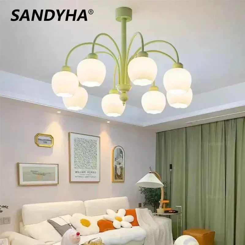 

SANDYHA French style Pendant Lights Creamy Flower Ceiling Chandelier for Living Room Bedroom decoration Dining Table lighting