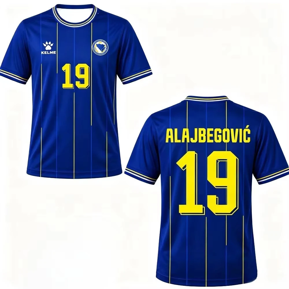 Comfortable Sports Football T-shirt Featuring A Blue Base with A Signature Print Design Suitable for Both Adults and Children