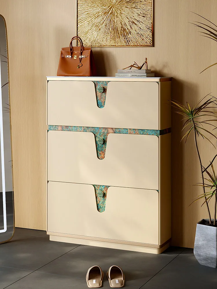 Ultra Thin Flip Shoe Cabinet High End Entryway Doorway Light Luxury Entryway Cabinet Home Indoor Solid Wood Wall