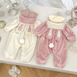 2024 New Autumn 0-24M Baby Girls Clothing Infant Baby Girls Jumpsuit Long Sleeved Corduroy Splicing Newborn Baby Girls Bodysuits