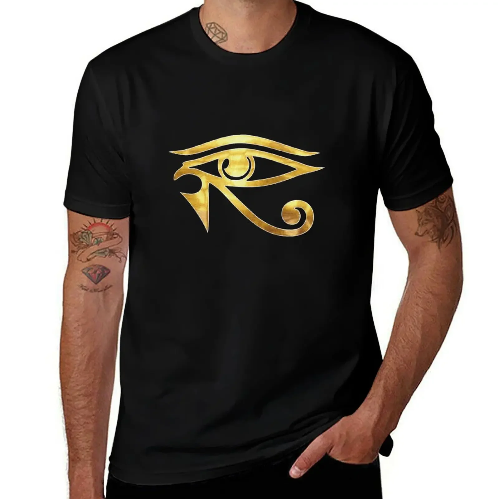 Eye of horus gold w T-Shirt blacks Anime t-shirt cute tops anime shirt plain black t shirts men