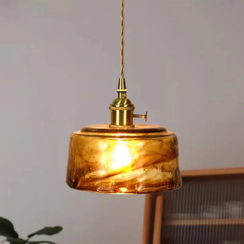 Modern Minimalist Pendant Lights Copper Glass LED Suspension Luminaire Bedroom Bedside Cafe Bar Counter Embellish Light Fittings