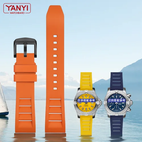Imagen 2 del producto Correa de reloj de goma de flúor FKM, 20mm, 21mm, 22mm y 24mm para relojes breitling omega seiko casio mido, correa de reloj deportivo a prueba de polvo