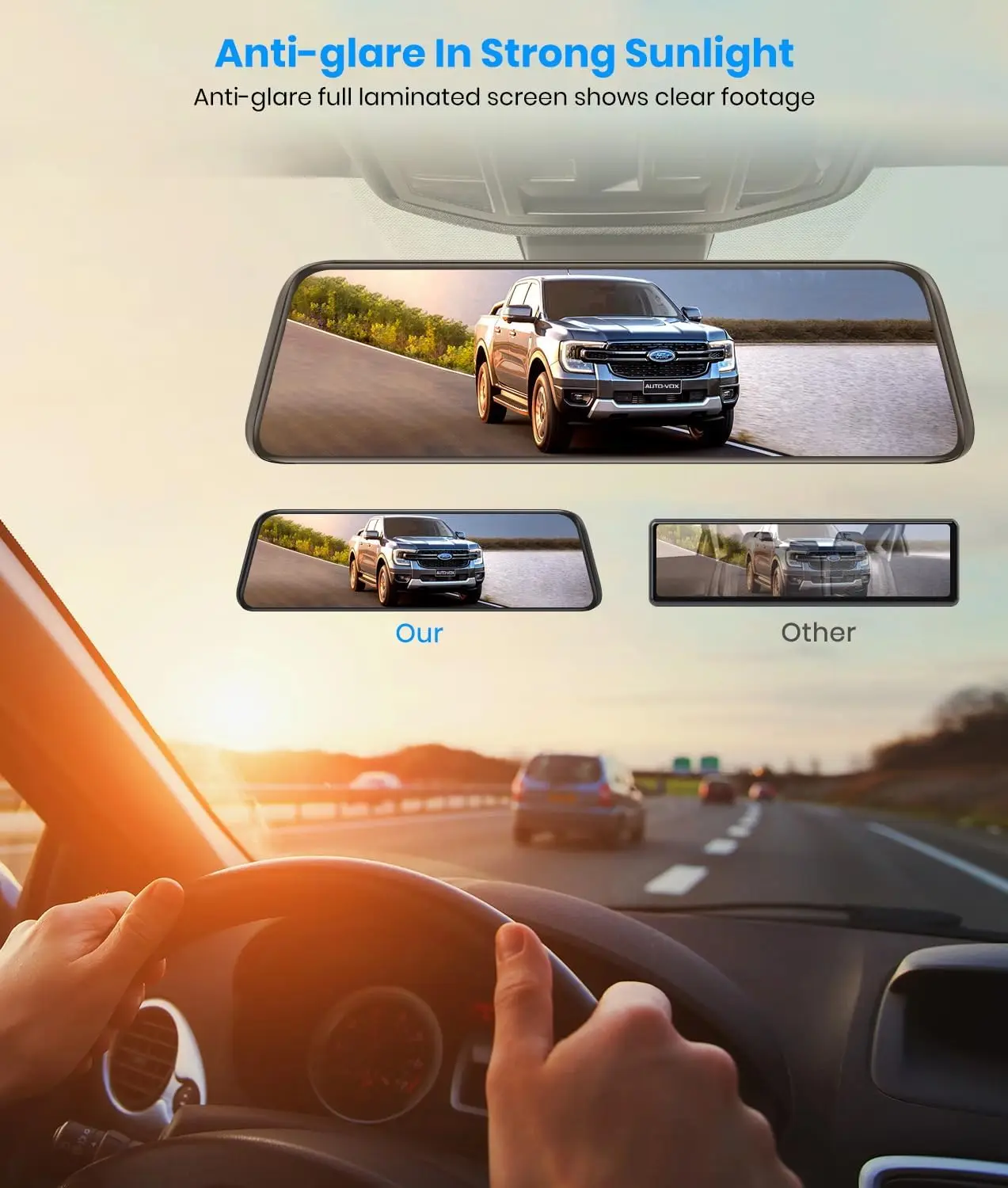 -View Mirror Camera with Detached Front Lens, 9.35" Full Laminated Touch Screen Mirror Dash Cam Front and