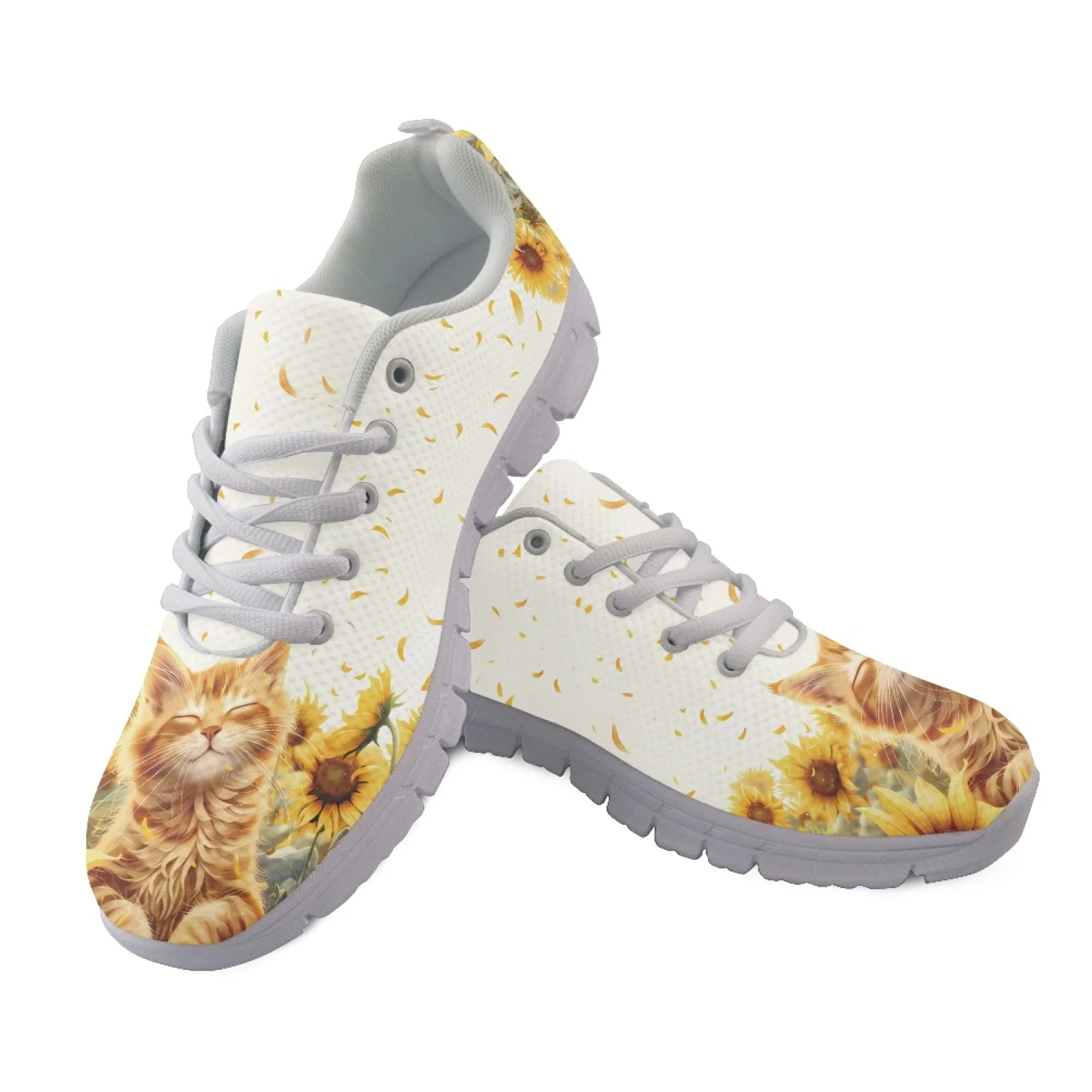 Coloranimal Sunflower Cat Print Casual Walking Shoes, Mens Athletic Trainers Fitness Footwear for Women for Daily Walking Travel