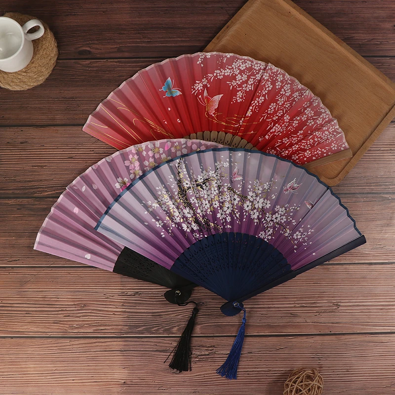 Vintage Cloth Chinese Folding Fan Japanese Pattern Art Craft Gift Home Decoration Ornaments Party Dance Hand Fan Gift