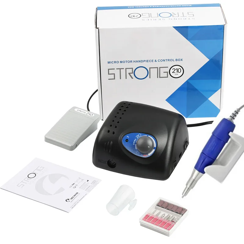 Strong 210 plus-taladro eléctrico para uñas, 45K Authent 65W, 105L MAX 4,5000RPM 2,35mm, modelo de manicura y pedicura