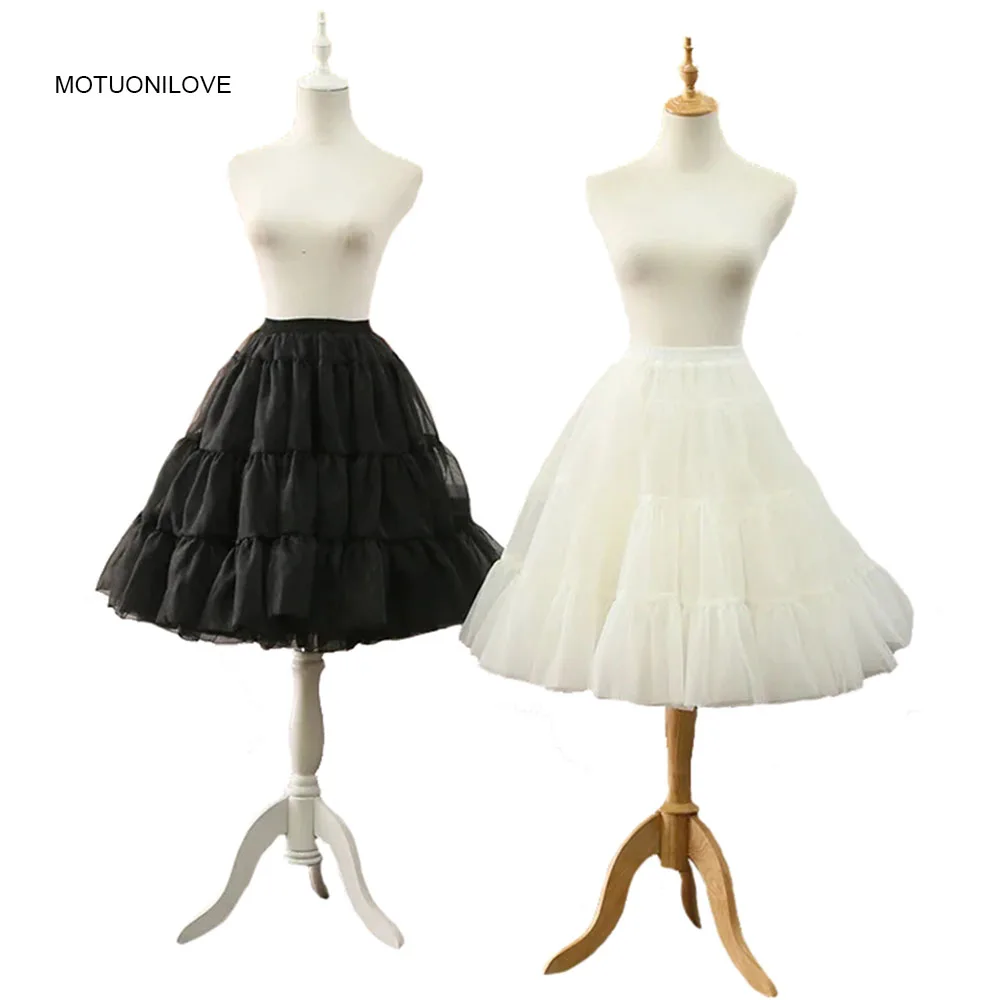 Dames Vintage Petticoats Knielengte Organza Lolita Tutu Rok Pluizige Prinses A Line Party Prom Onderrok Retro Crinoline