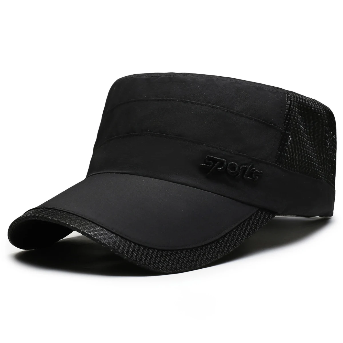 Schnelltrocknender Sonnenschutzhut für Frühling/Sommer, leichte, atmungsaktive Mesh-Baseballkappe, lässiger, flacher Militärstil-Modehut – Detail 8
