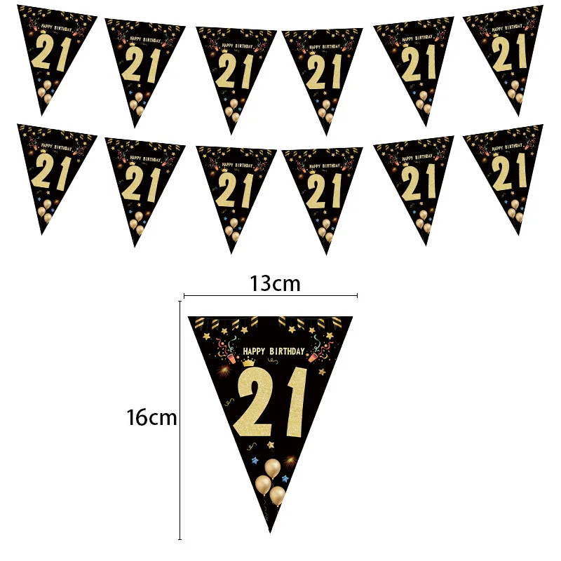 18 21 30 40 50 60 70 80th birthday party decoration classic black gold flag banner pennant