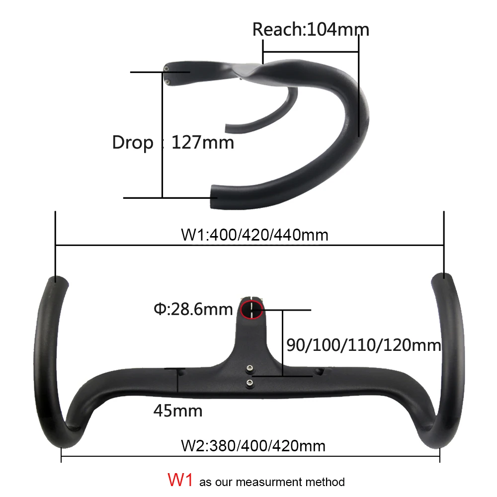 1-1/8β Integrated Carbon Handlebar,Road Bicycle Speed Handlebars,400/420/440mm,Inner Routing,Racing Bike Drop Bars