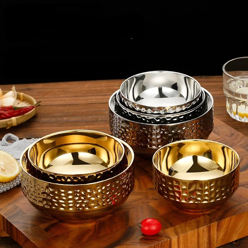 304 stainless steel double layer anti-scold household Rice Bowl diamond pattern with rice noodles