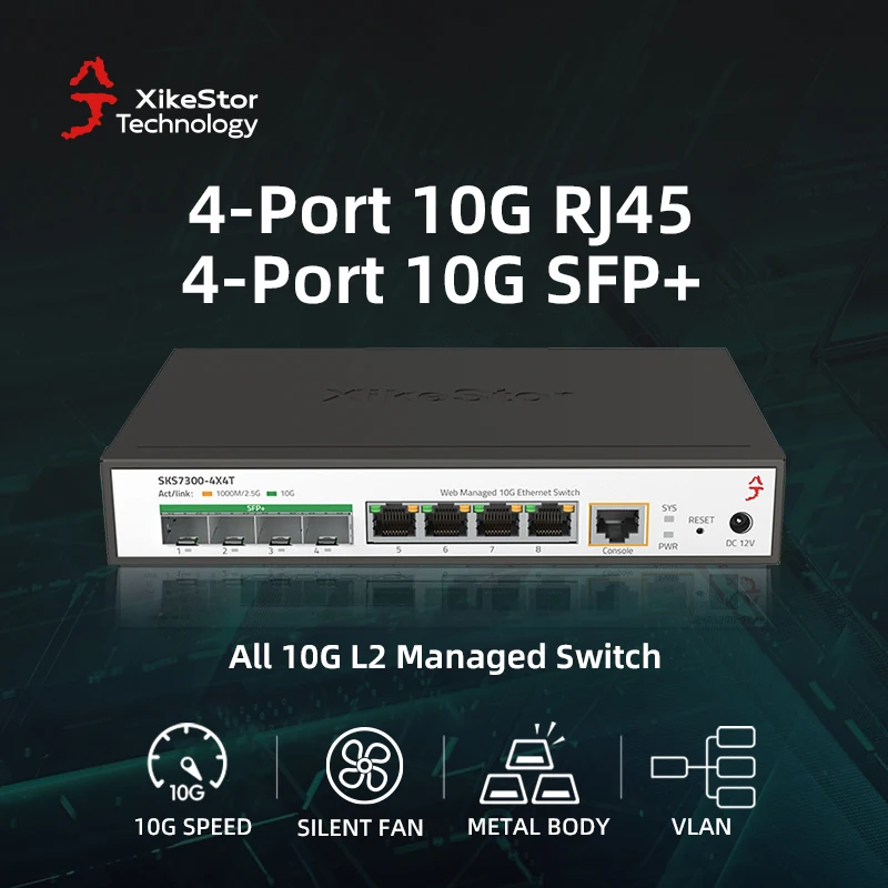 Xikestand-イーサネットスイッチ,すべて10g l2スイッチ,4ポート10g rj45,sfp plus,Web cli,vlan,組み立てられたポートサポート