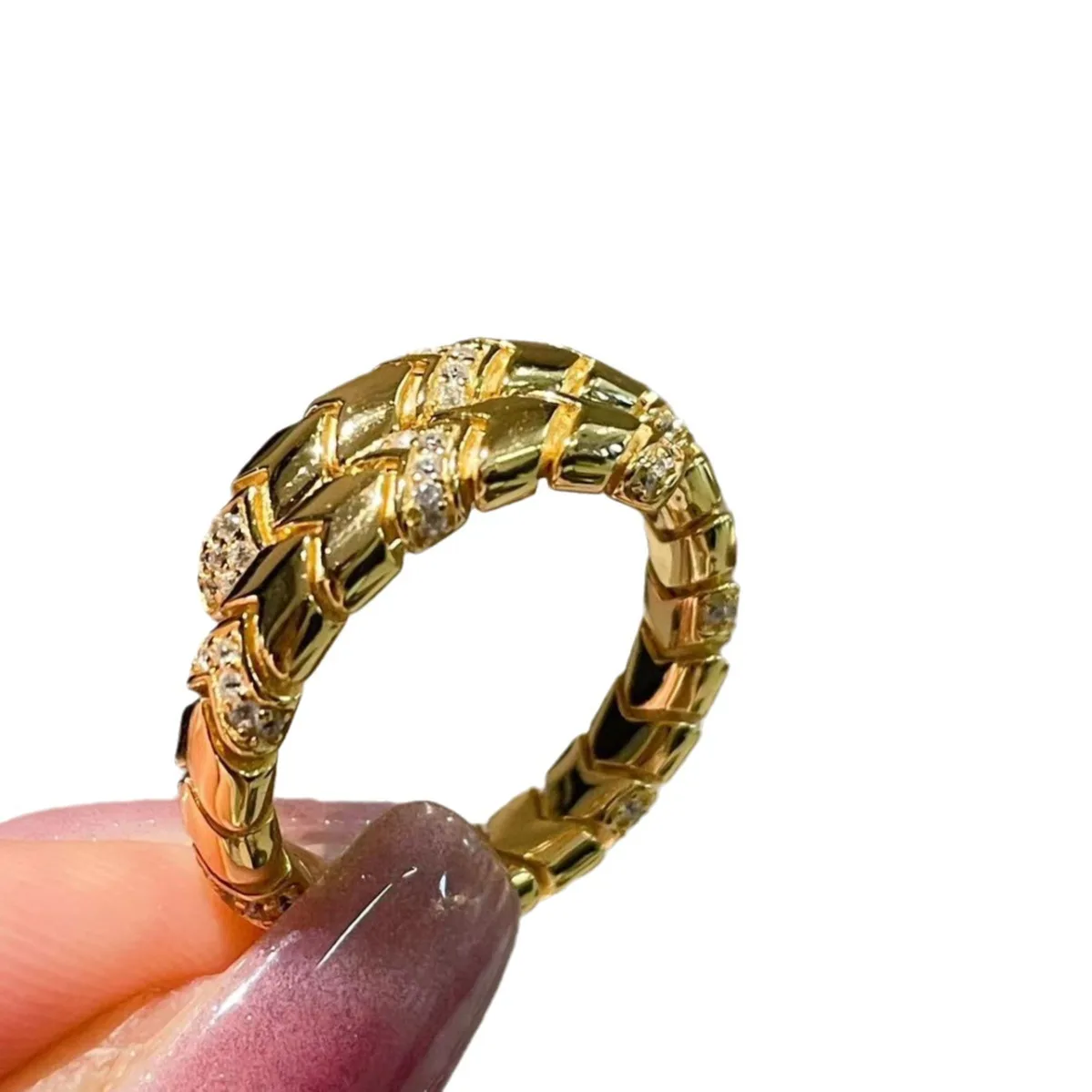 

ZOCA Gold Color Snake Bone Ring 925 Sterling Silver Inlay Zirconia Full Diamond Wedding Bands Women Fashion Luxury Jewelry Gift