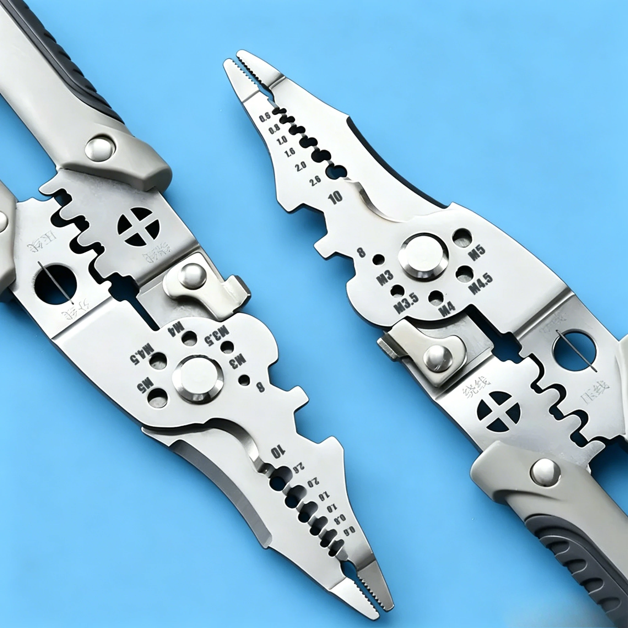 New 8.5-inch Multifunctional Electrician Specific Pliers Wire Stripping Cutter Crimping Pliers Heavy-duty Stainless Steel Tool