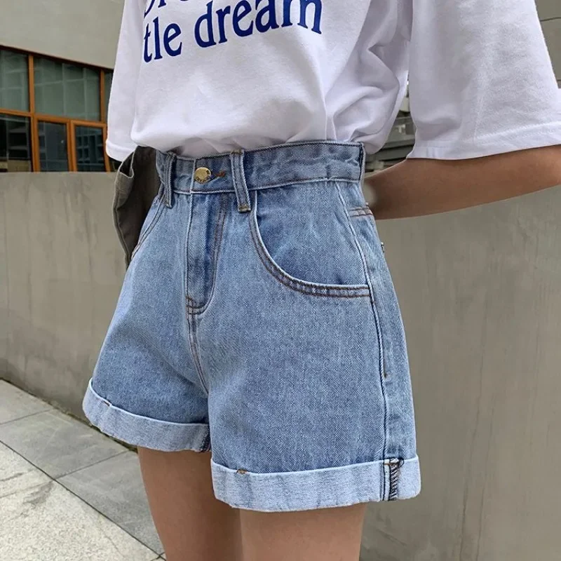 

Denim Shorts for Women Vintage Short Jean Pants Woman With Waist Pocket Wide Hot Trend 2024 Classic XL Cheap Korean Style Flowy