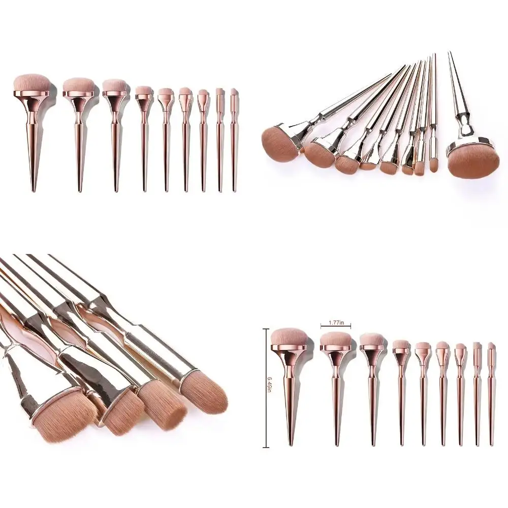 9pcs Makeup Brush Set with Golden Ergonomic Handle, Soft High-density Bristles, Suitable for All Makeup Looks and Skin Types. Id