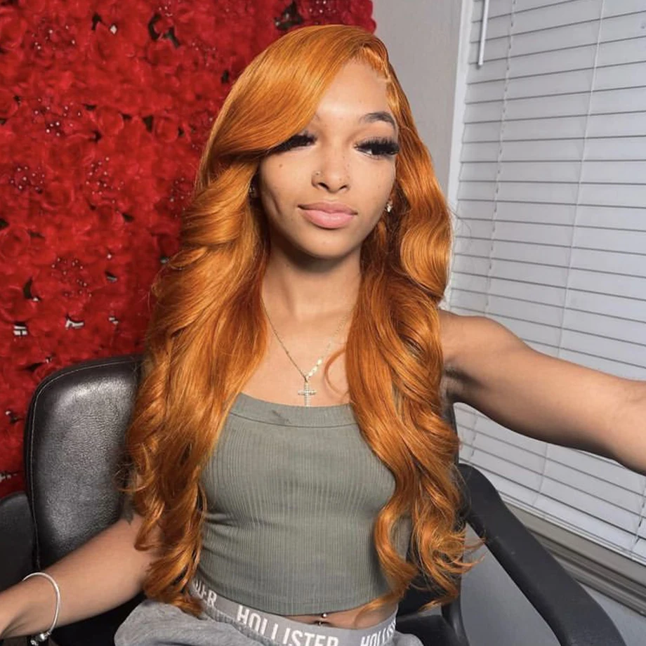 28 30 Inch Orange Ginger Lace Front Wig Human Hair 13X4 13x6 Body Wave Lace Front Wig Colored Human Hair Wigs For Women