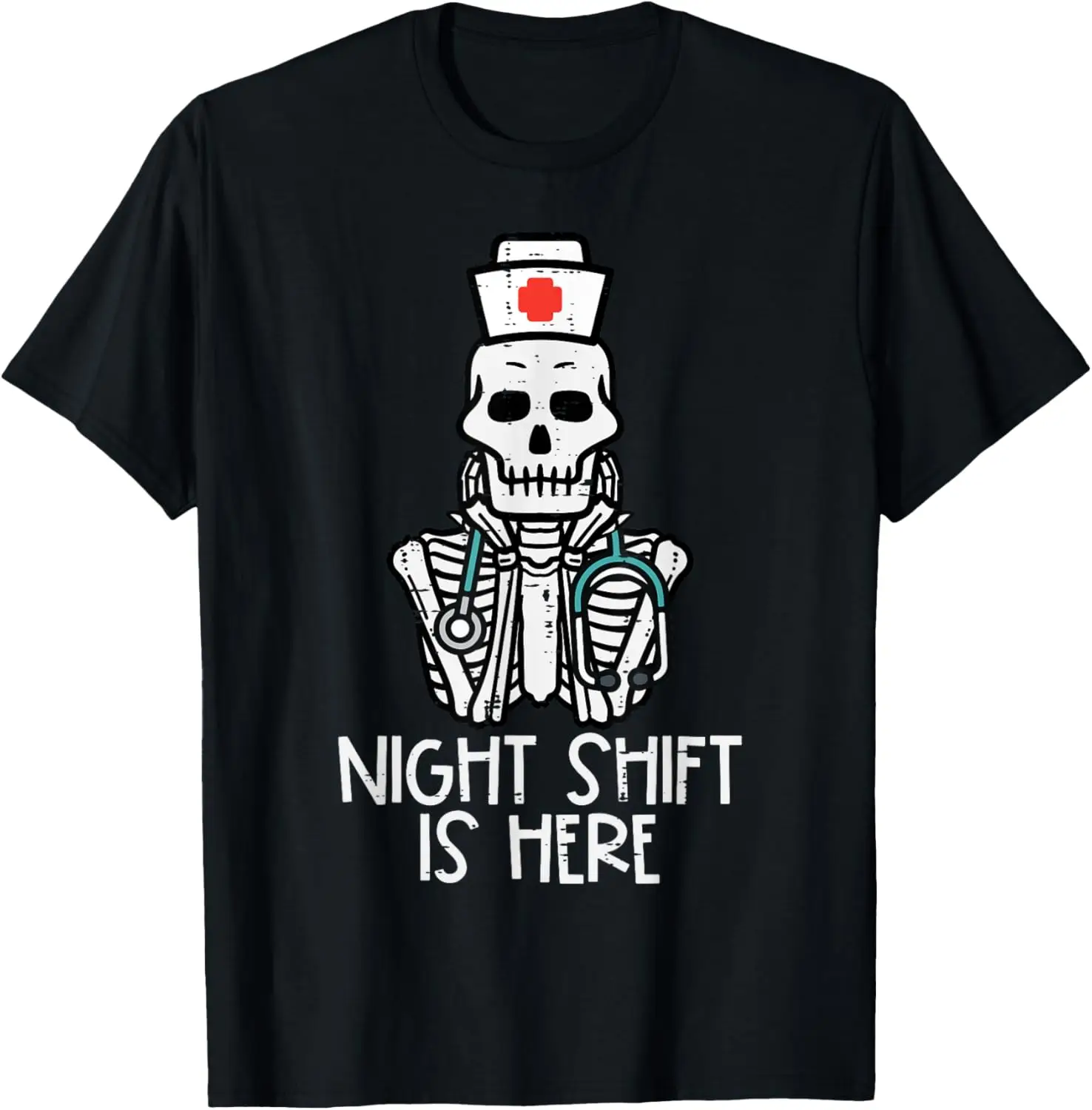 

Skeleton Night Shift's Here Halloween Nurse Fall Scrub Women T-Shirt