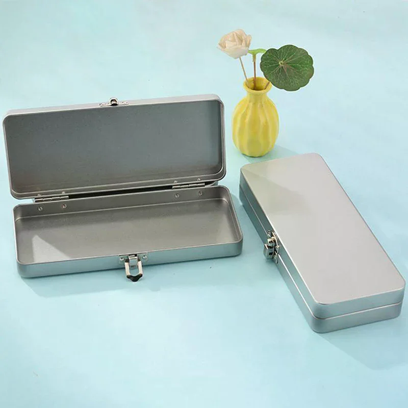 Durable Silvery Gray Metal Rectangular Box With Lid-Ideal For Bills,Cosmetics,Office Supplies Storage-Perfect For Home,Office
