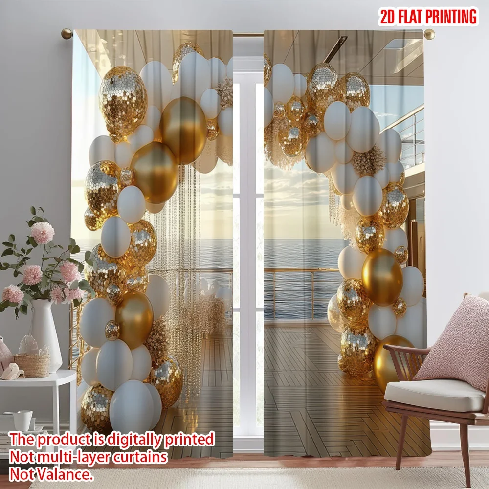 

2D flat printing 2pcs Window Curtains Golden Balloon Arch Digital Printed Polyester Drapes All Season Party & Holiday Decor for