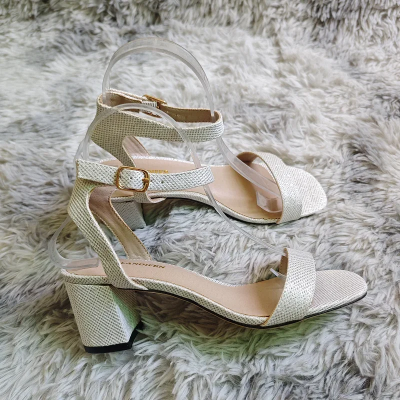 Women Sandals Sexy Silver Gold Summer Open Toe Ankle Strap Comfort Low Block Chunky High Heels Party Dress Pumps Wedding Shoes
