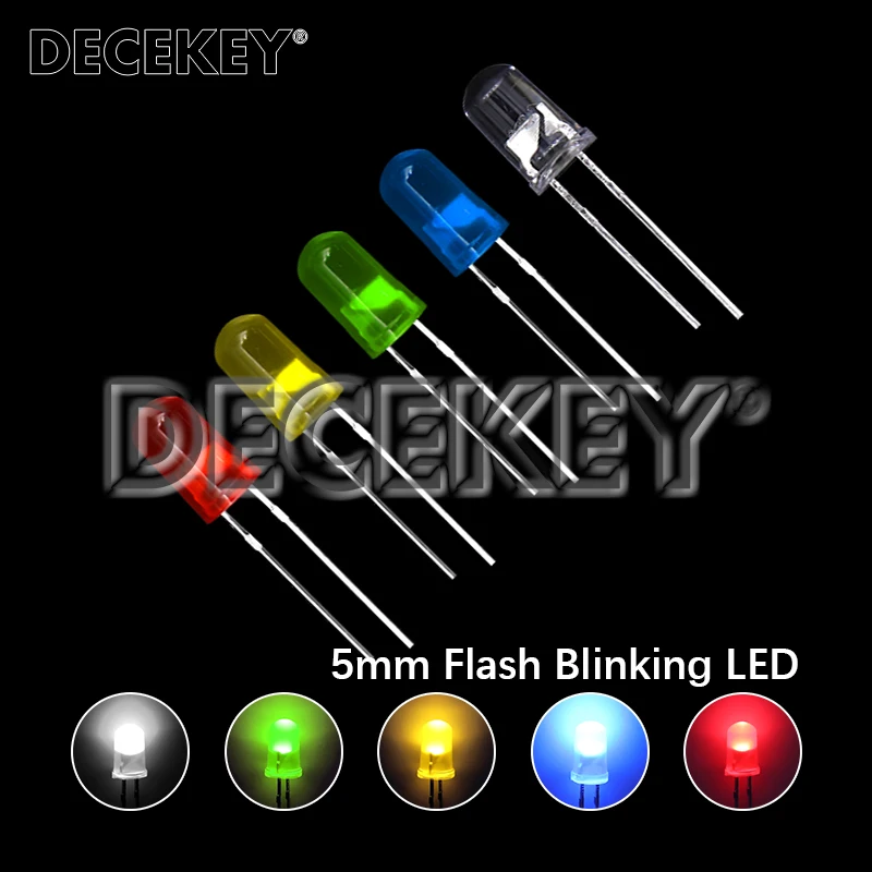 50pcs 5mm White Green Red Blue Yellow Light-Emitting-Diode Automatic Flashing LED Flash Control Blinking 5 mm LED Diode 1.5HZ