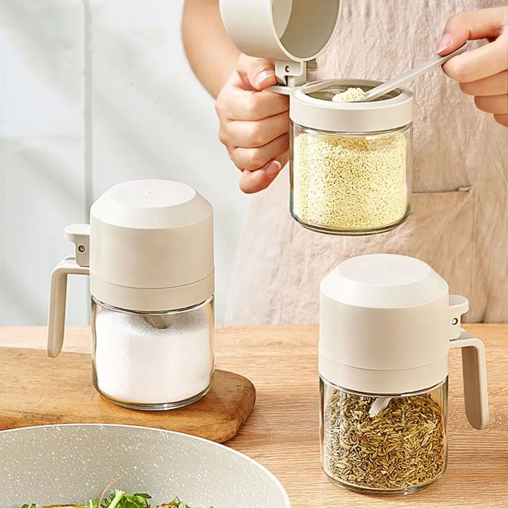 

Large Capacity Glass Seasoning Jar Dustproof Moisture-proof Sealed Seasoning Jar with Spoon Salt Seasoning Box Dining Table
