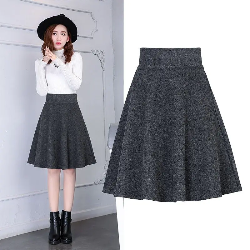 Simplicity Autumn Winter New Woolen Skirts Women Solid High Waist Pockets Pleated Fashion Office Lady Short A-line Bubble Skirt