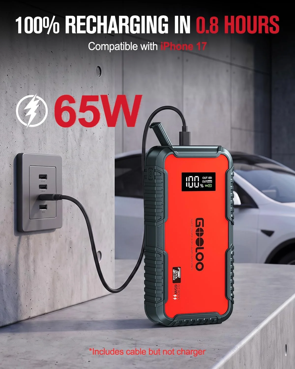 GOOLOO GT3000 Jump Starter - 12V 3000A Battery Jumper Starter Portable Power Pack with 65W Quick Charge - SuperSafe Lithium Battery Booster (8.5L Gas/6.0L Diesel) - Spark-Proof- LED Light