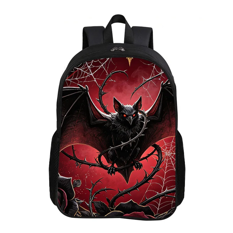 Vintage Black Gothic Bat Cat Curiosity Pattern Light Weight Child Fashion Student Knapsack Gift School Large Capacity Backpack