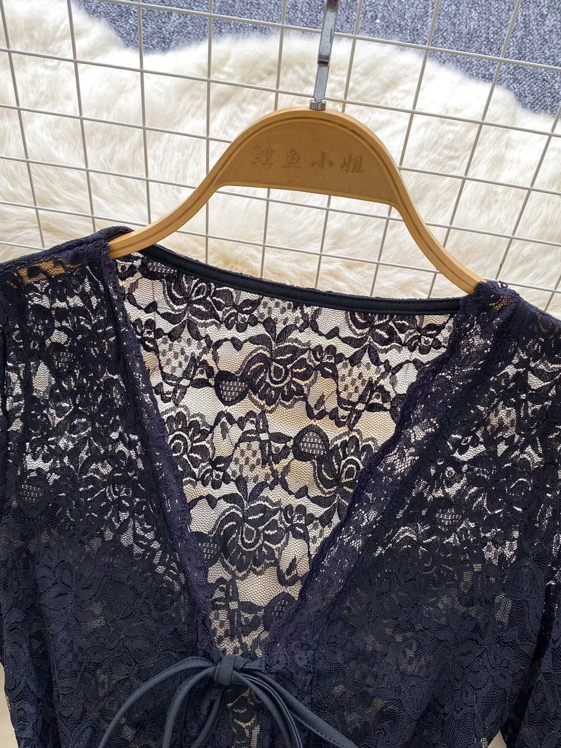 Women Black Gothic Lace Shirts Flare Sleeve Hollow Blouses Vintage Elegant 2000s Lace-up Long Sleeve Shirt Clothes Spring Autumn