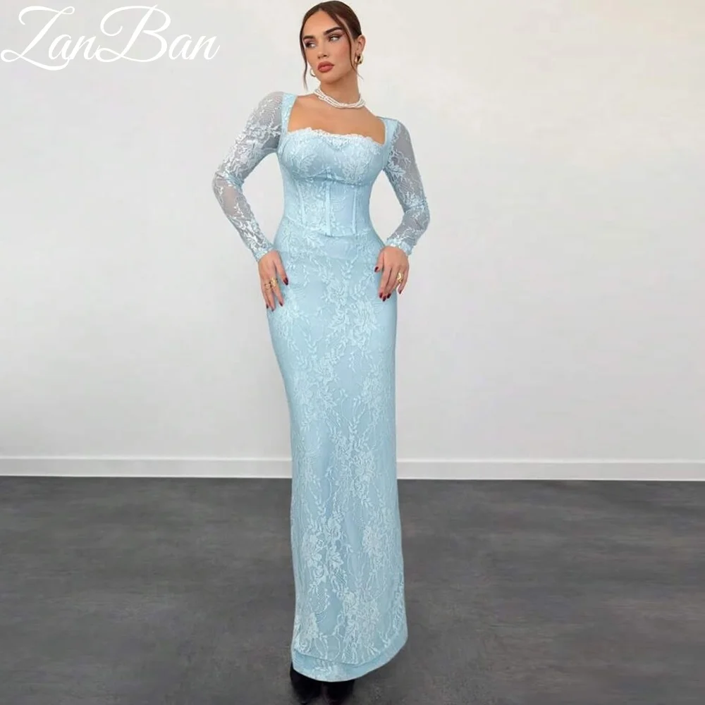 ZanBan Customized Blue Lace Fishtail Long Sleeves Gala Dress Luxury Women's Elegant Party Dress Ball Gowns Luxury Dresses 2026