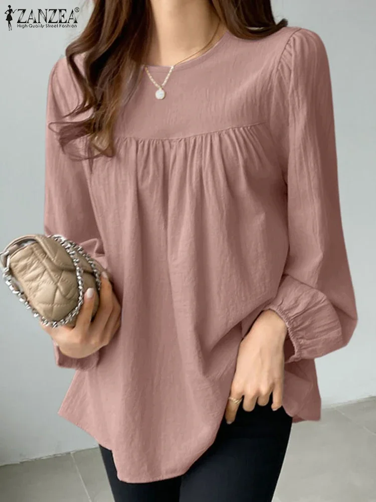 Donne eleganti Auutmn Camicetta a maniche lunghe ZANZEA Primavera Solid OL Camicie da lavoro Casual Elegante Tunica Top Allentato Blusas Mujer Oversize