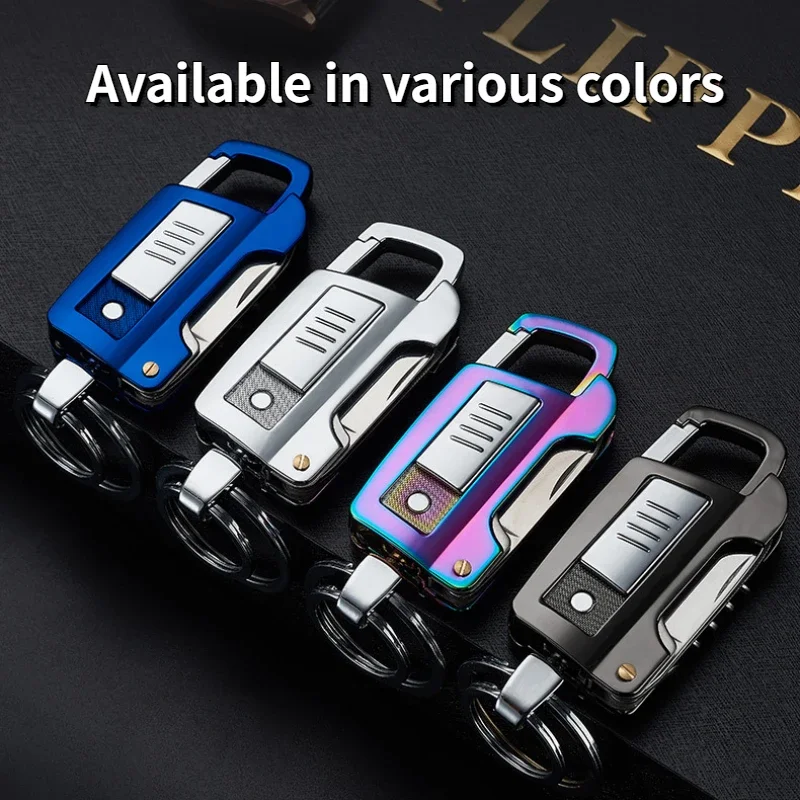 2024 Hot-selling Men\'s Portable Metal Multi-functional Keychain Personalized Creative Cigarette Lighter USB Rechargeable Lighter