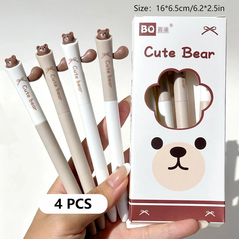 4PCS Cute Brown Bear Stress Relief Neutral Pen, Student Gift, Stress Relief Black Pen, Suitable for Learning and Office Use