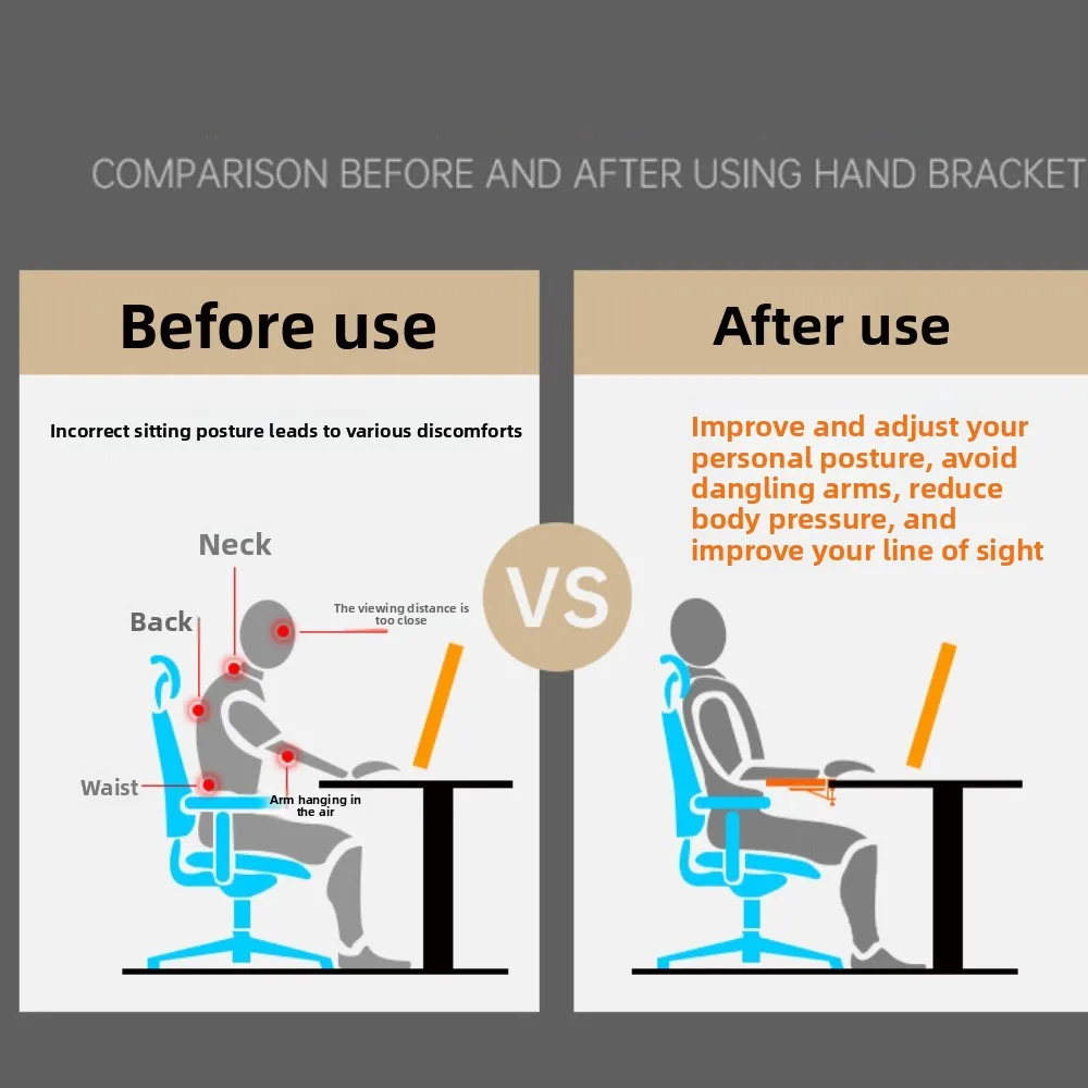 Foldable Computer Arm Rest Adjustable Sturdy Computer Arm Support Extended Ergonomic Computer Hand Bracket Computer Desk