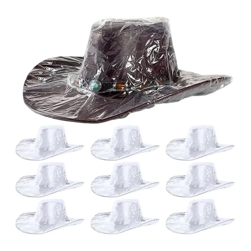 

LLCS-10Pcs Cowboy Hat Rain Covers Plastic Hat Waterproof Cover For Dust Unisex Travel Cowboy Hat Storage