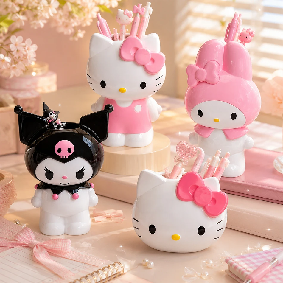 Sanrio My Melody Hello Kitty: Organizador de Mesa Fofo para Canetas e Pincéis de Maquiagem, Caixa de Armazenamento para Quarto de Dormitório, Presentes de Aniversário