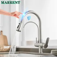 Sensor Touch Filter Kitchen Faucets Hot Cold Pull Out Kitchen Sink Mixer Tap 3 Ways Brushed Nickel Touch Kitchen Mixer Faucet