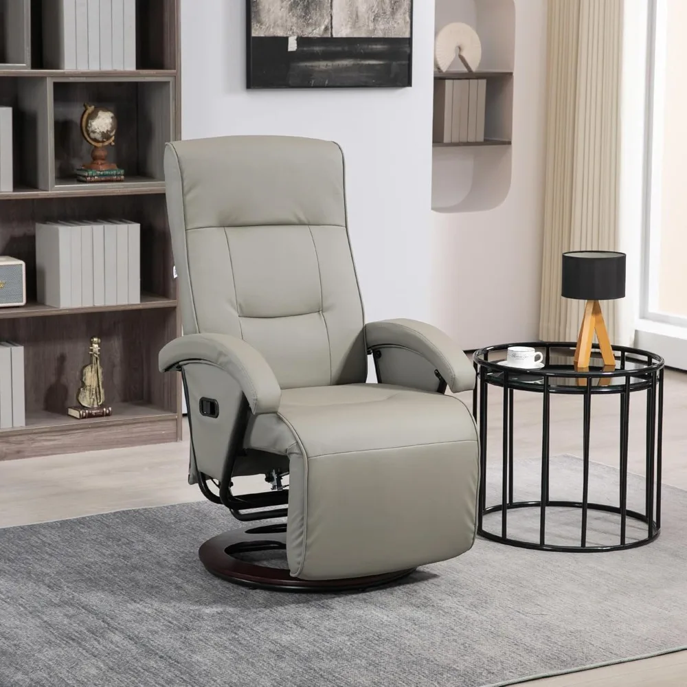 Reclinable con base de madera giratoria con reposapiés, asiento tapizado y reposabrazos, respaldo ajustable de 135 °, sillón reclinable de salón