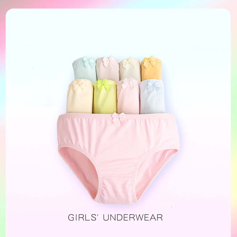 4PC/Set Solid Cotton Kids Underwear 95% Cotton Briefs Candy Color Fashion Student Pants for Girls 3-12 Years 110-170
