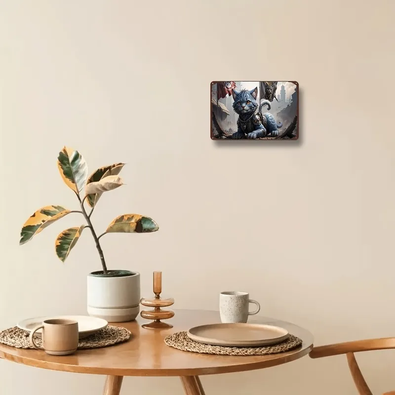 Feline Warrior Metal Tin Sign, Aluminum Wall Hanging Decor, Vintage-Inspired Cat Competition Plaque, 7.9x11.8