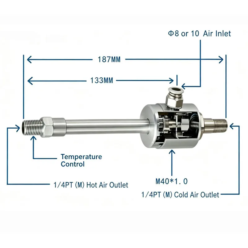 Vortex Tube Cooler Instant Industrial Spot Cooling Device No Power Needed High Efficiency Pneumatic Refrigeration Equipment