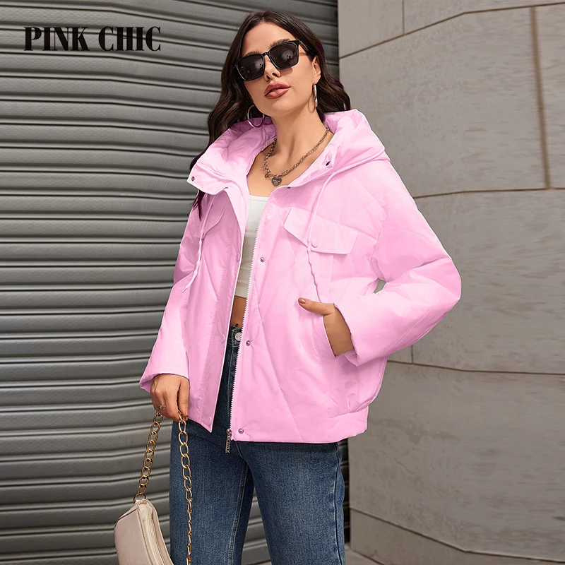 PINK CHIC 2024 New Arrivals Spring Young Fashion Short Thin Cotton Women\'s High Quality Urban Women\'s Track Jacket S3018