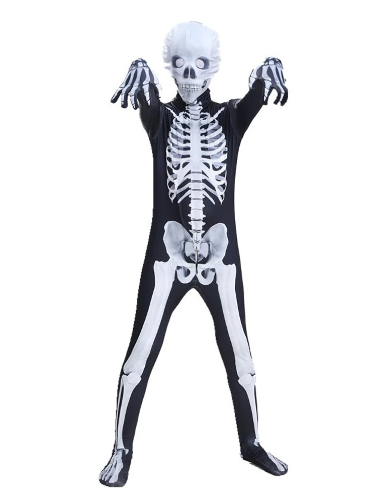 Halloween Skeleton Jumpsuit Cosplay Costume Skull Zobie Clothes Outfits Stage Performance for Carnival Party Men Women Supply